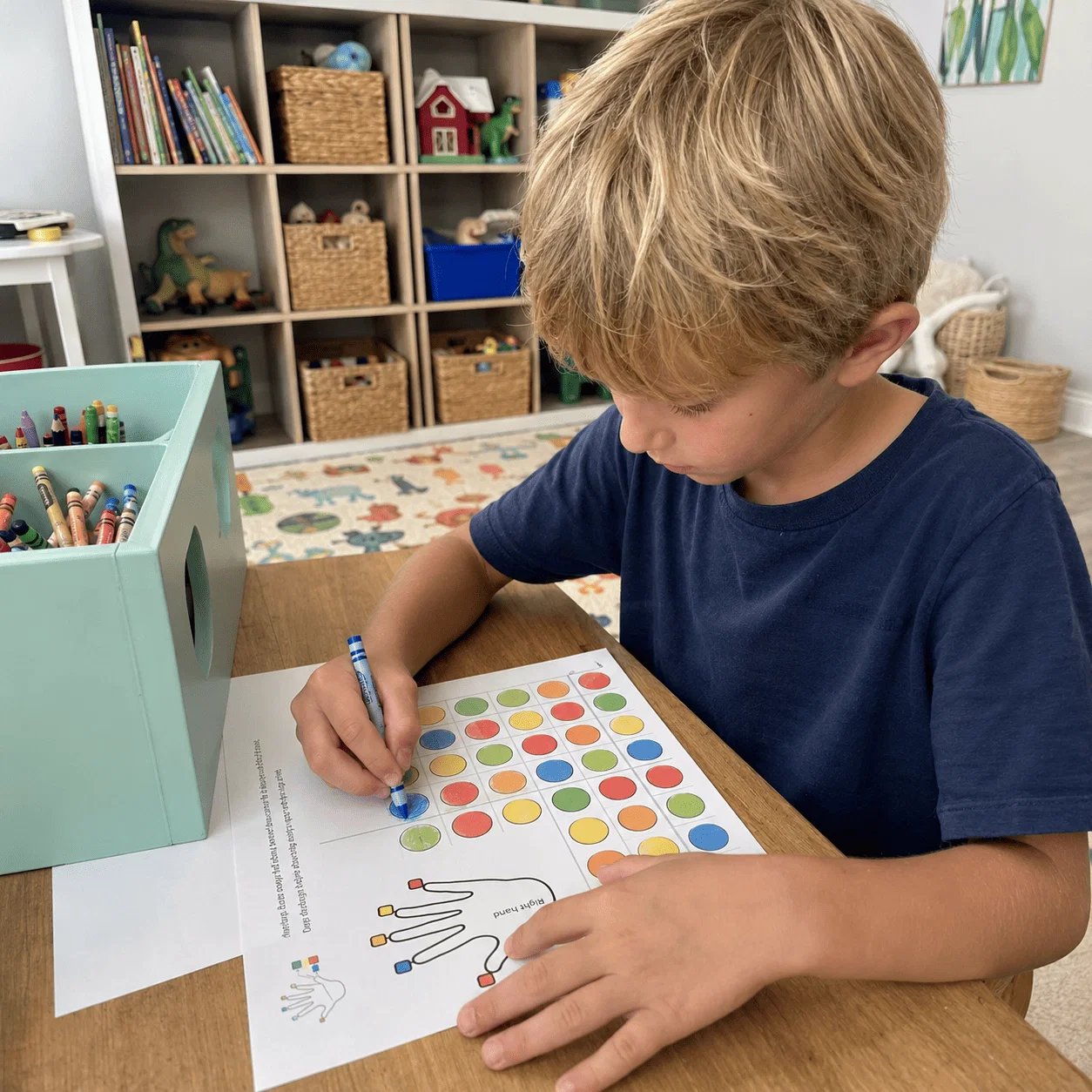 Boy focused on coloring activity
